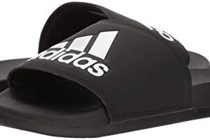 adidas Men's Adilette Comfort Slides Sandal, Black/Black/White, 10