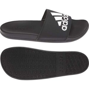 adidas Men's Adilette Comfort Slides Sandal, Black/Black/White, 10