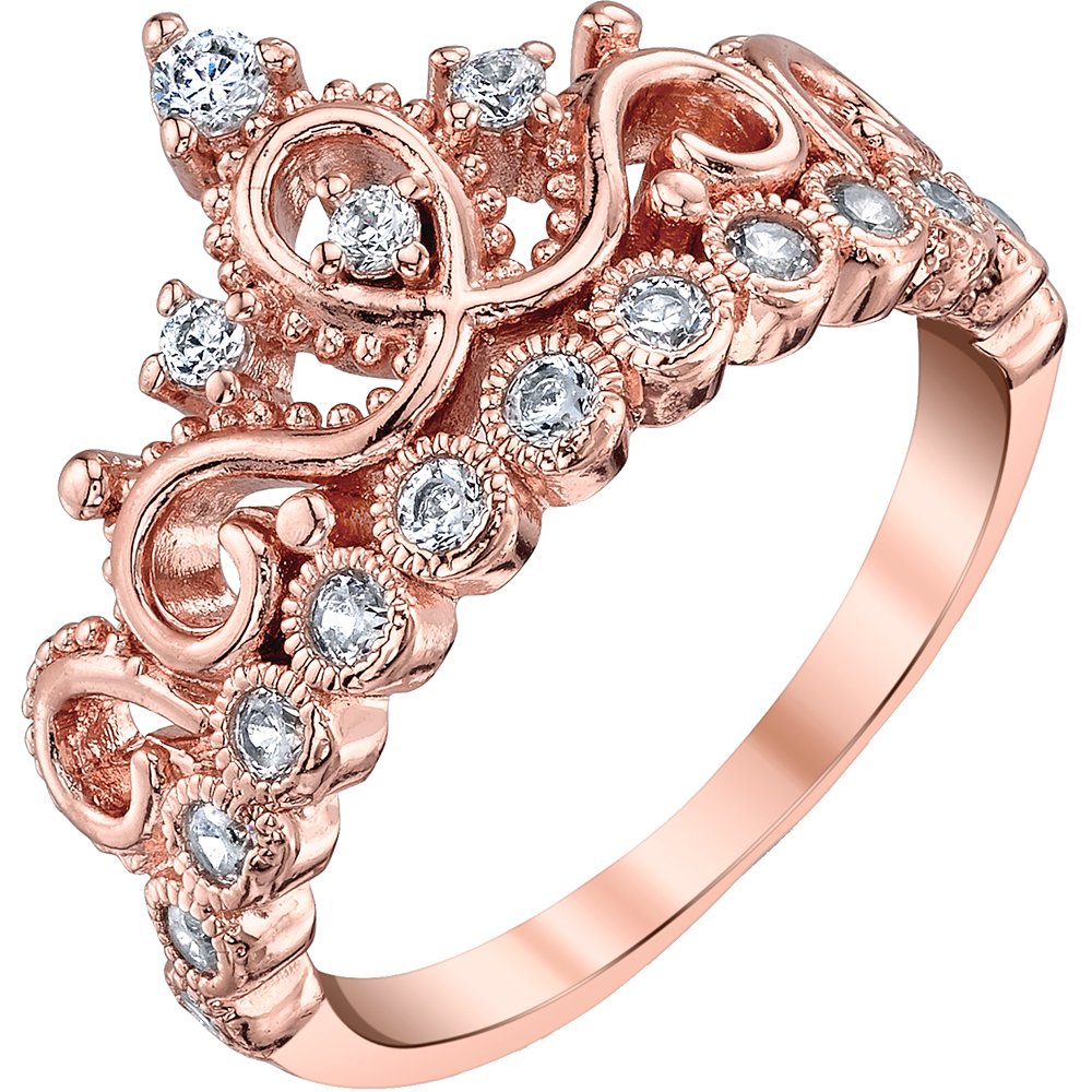 Guliette Verona Sterling Silver Princess Crown Ring (Rose Gold Plated) (9)