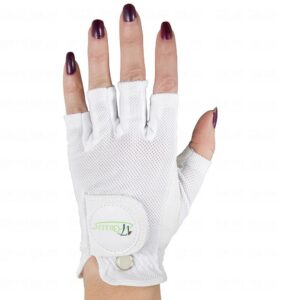 quality sports 2 cool half finger golf glove (white, right, small, ladies)