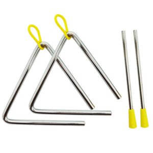 2pcs 5 inches musical triangle, hand percussion instrument triangles with striker percussion triangle musical instrument for kids