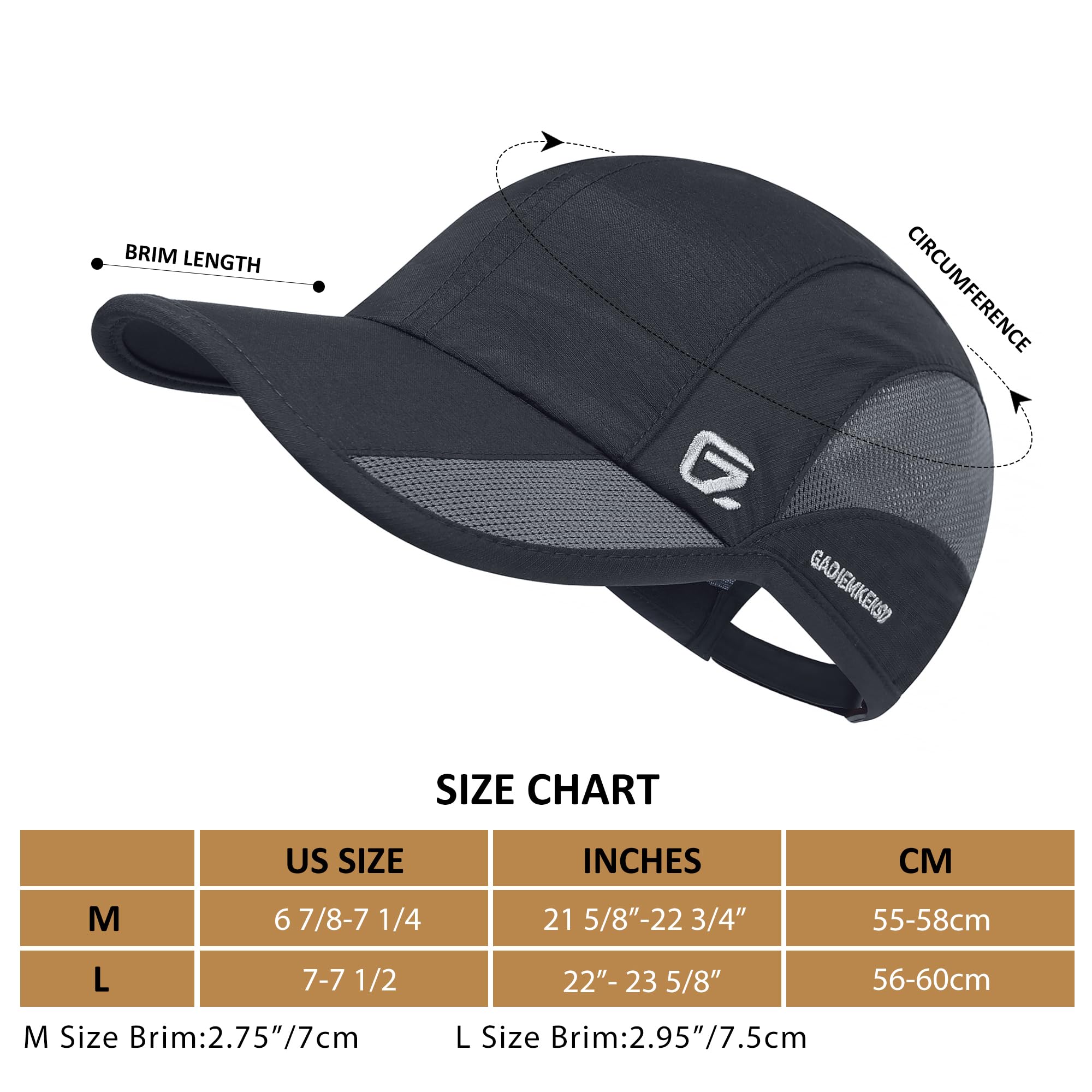 GADIEMKENSD Outdoor Running Hat Men's Cooling UPF50+ Womens Baseball Cap Sport Mesh Sun Hat Trucker Dad Hats Quick Dry Breathable Unstructured for Summer Camping Fishing Hiking Improved Black M