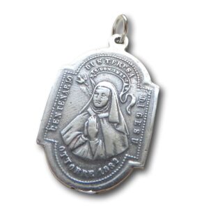 Rosa Mystica St Teresa of Avila/Angel Religious Medal - Patron of Sick People - Antique Replica (18" Sterling Delicate Chain)