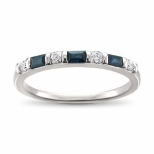 beyond brilliance 1/3 carat diamond, channel-set 14k white gold round diamond & baguette blue sapphire bridal wedding band ring (h-i, i2-i3) natural diamond wedding band for women | gift box included size-6