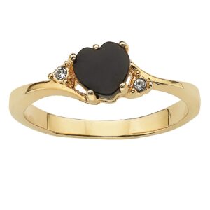 palmbeach yellow silvertone heart shaped natural black onyx and round crystal heart ring sizes 5-10 size 8