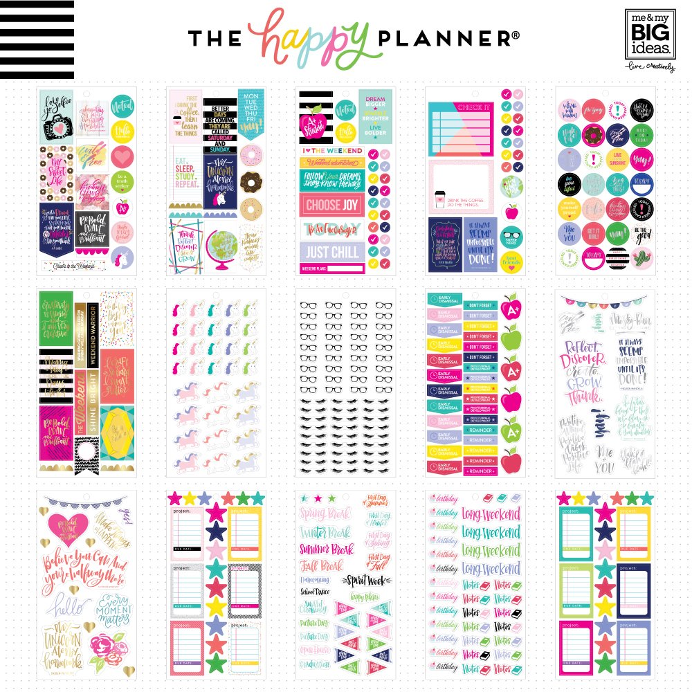 me & my BIG ideas Sticker Value Pack - The Happy Planner Scrapbooking Supplies - Multi-Color & Gold Foil - Great for Projects, Scrapbooks & Albums - 30 Sheets, 1016 Stickers Total