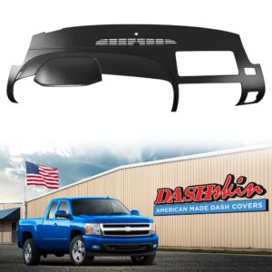 DashSkin One Piece Molded Dash Cover Cap Compatible with 2007-2013 Silverado/Sierra w/Dual Glovebox Dashboards in Ebony/Black - Easy Cracked Dashboard Fix