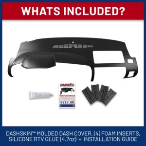 DashSkin One Piece Molded Dash Cover Cap Compatible with 2007-2013 Silverado/Sierra w/Dual Glovebox Dashboards in Ebony/Black - Easy Cracked Dashboard Fix