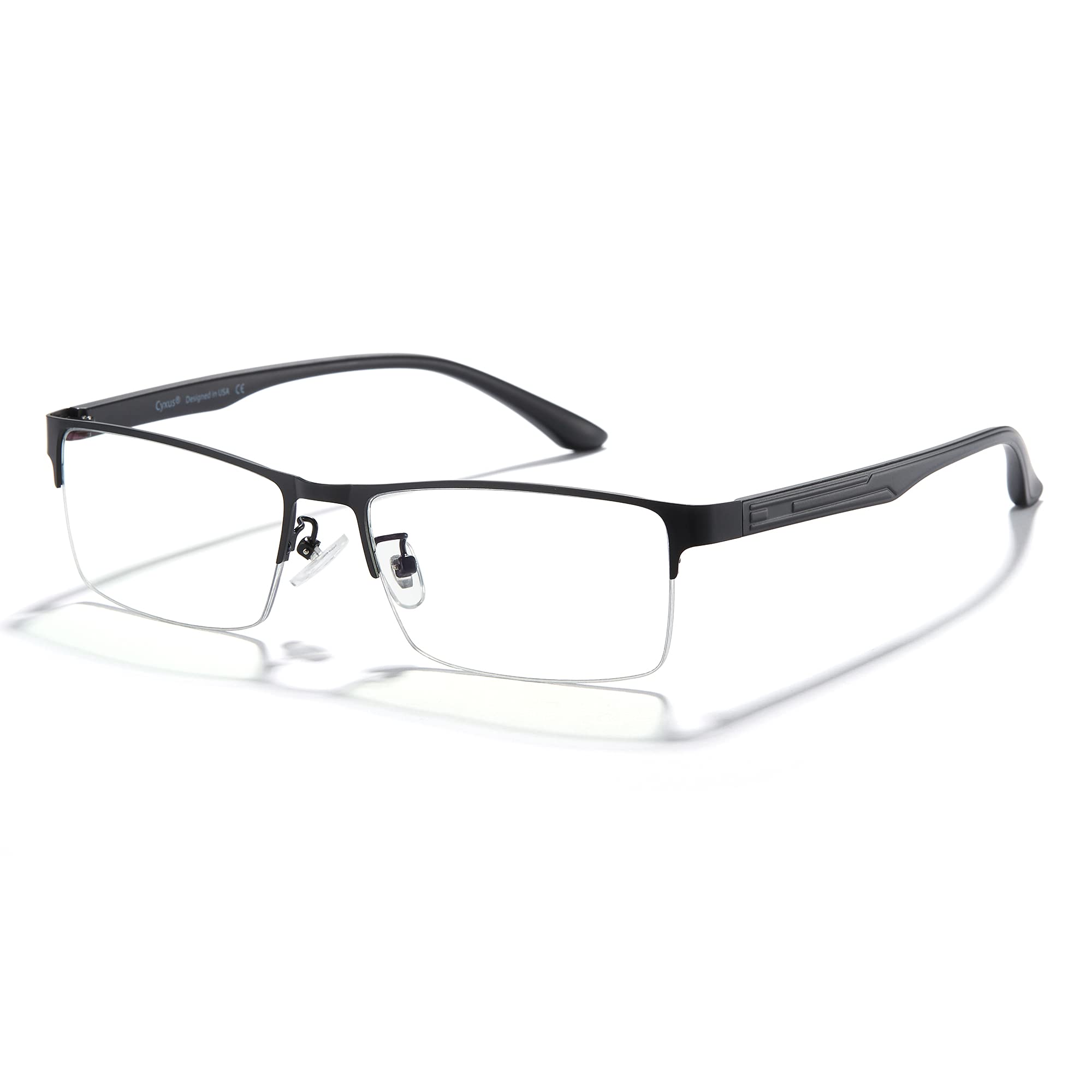 Cyxus Blue Light Blocking Computer Glasses for Men Semi Rim Glasses Crystal Lens UV Blocking Gaming Eyeglasses Black Frame