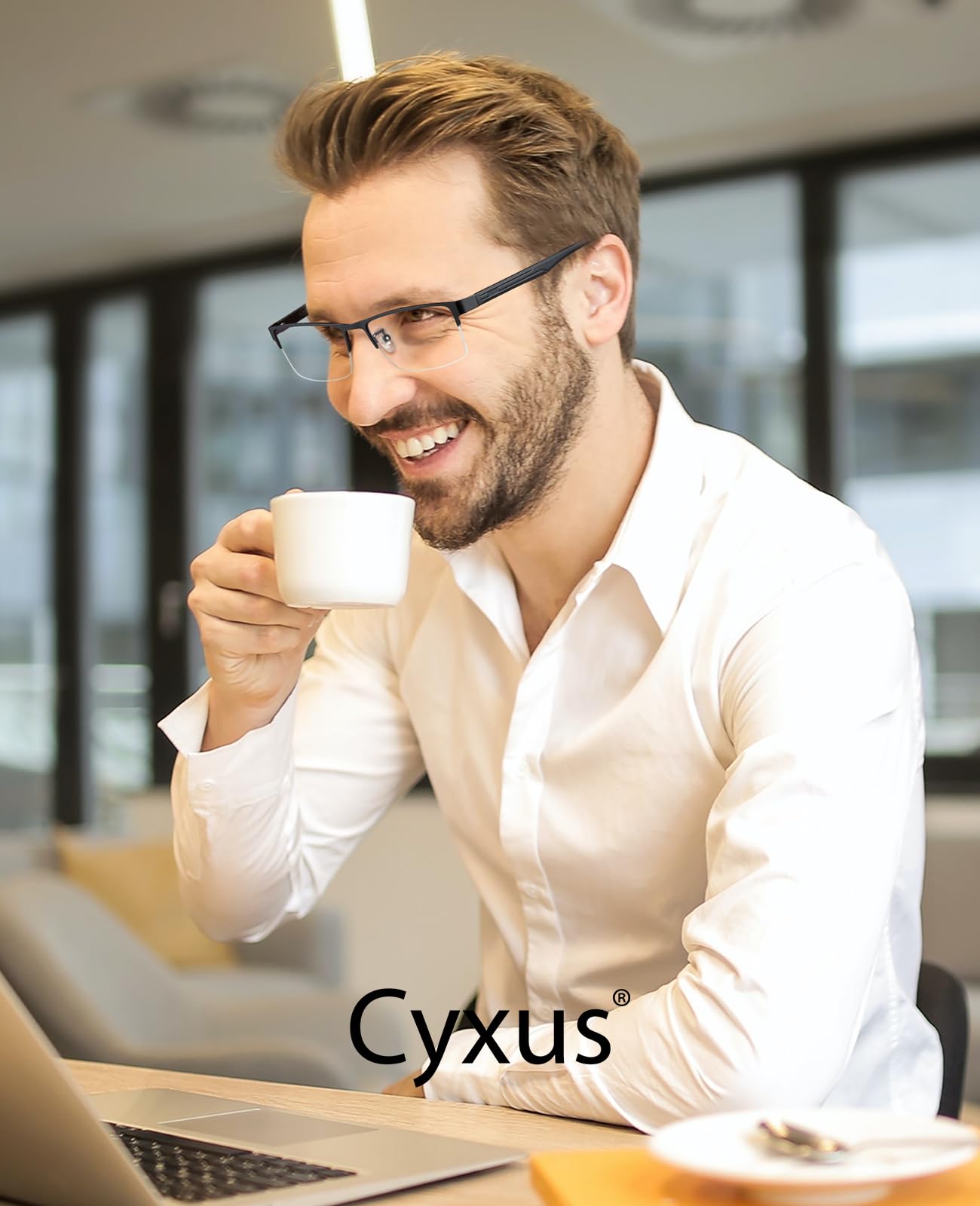 Cyxus Blue Light Blocking Computer Glasses for Men Semi Rim Glasses Crystal Lens UV Blocking Gaming Eyeglasses Black Frame