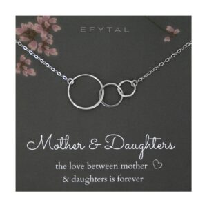 EFYTAL Mother Daughter Necklace, Sterling Silver or Gold Plated Infinity Circles, Mom Necklace for Women, Mom Gifts from Daughters, Daughter Gift from Mom, Birthday Gifts for Mom (925 Sterling Silver)