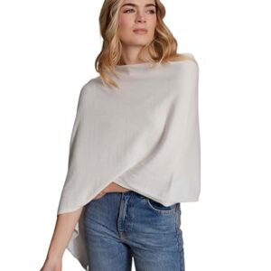 Carolina Grace by Alashan Lightweight & Super Soft Cashmere Blend Poncho- Great Gift Item! 95% Cotton/5% Cashmere Blend - One Size Fit - White