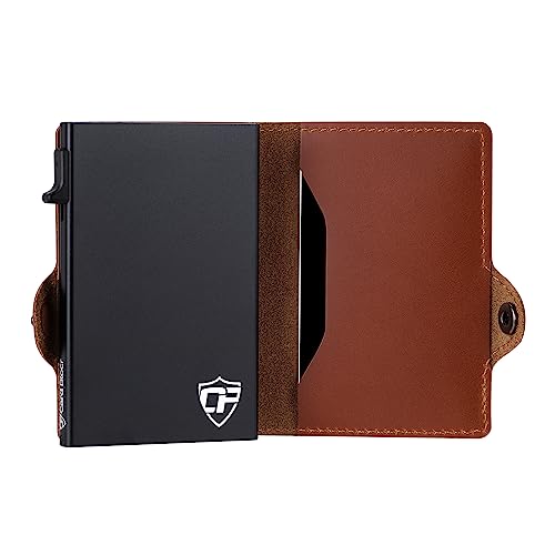 Conceal Plus Wallet for Men, Pop Up Wallet Credit Card Holder - RFID Blocking, Slim Minimalist Credit Card Case (Brown Genuine Leather)