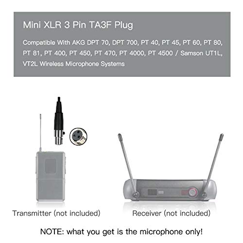 J K MIC-J 044 Lapel Microphone Lavalier Microphone Compatible with AKG SAMSON Wireless Transmitter - Mini XLR TA3F Plug