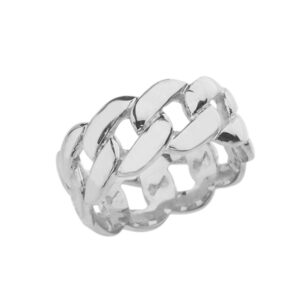 Sterling Silver Gracious 10 mm Unisex Cuban Link Chain Eternity Band Ring (Size 10)