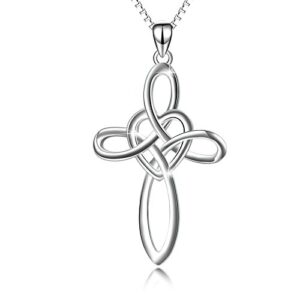 YFN Celtic Knot Cross Necklace 18k White Gold Tone Sterling Silver Infinity Love Heart Pendant Necklace 20" for Women