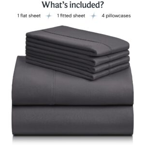 LuxClub 6 PC Queen Sheet Set, Breathable Luxury Bed Sheets, Deep Pockets 18" Eco Friendly Wrinkle Free Cooling Sheets Machine Washable Hotel Bedding Silky Soft - Grey Queen