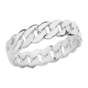 .925 sterling silver 5mm wide cuban link chain band celtic fashion or wedding ring - size 5-3/4