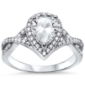 Oxford Diamond Co Sterling Silver Pear Cubic Zirconia Solitaire Engagement Ring Sizes 9