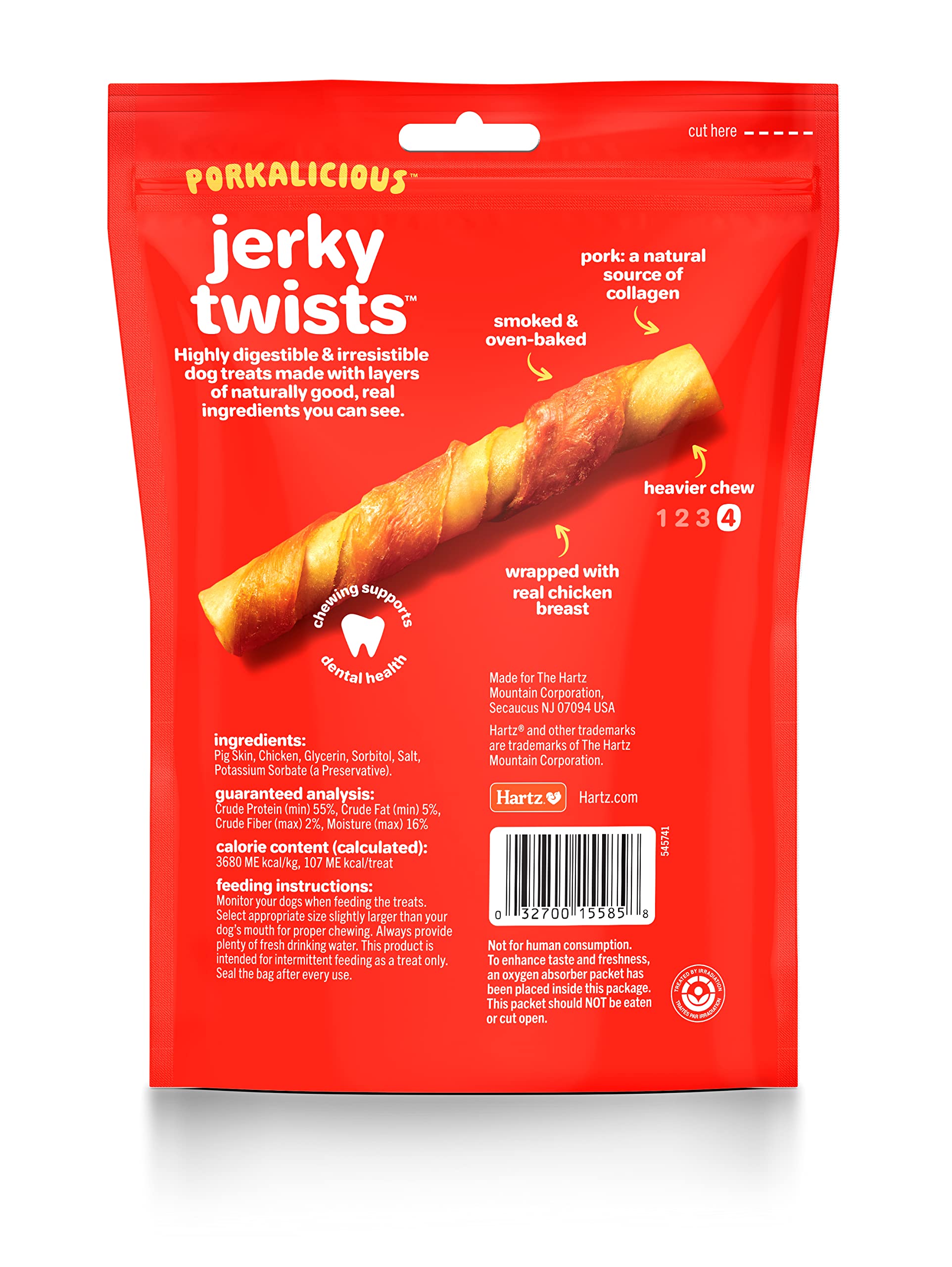 Hartz Oinkies Porkalicious Smoked Pig Skin Chicken Jerky Twists Dog Treats, 8 Count