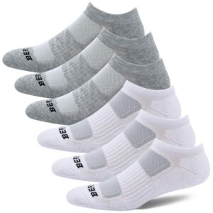 BERING Women's Athletic Cushion Low Ankle Socks, White/Grey, Size 6-9, 6 Pairs