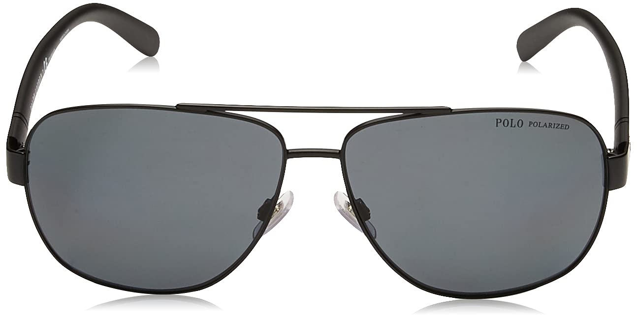 Polo Ralph Lauren Mens PH3110 Aviator Sunglasses, Semi-Shiny Black/Polarized Grey, 60 mm