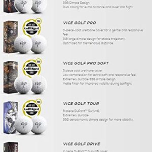 Vice Golf Ball Select Variety Pack (10 Balls Total: Includes 2 of each style; Vice Pro Plus, Vice Pro, Vice Pro Soft, Vice Tour, Vice Drive)