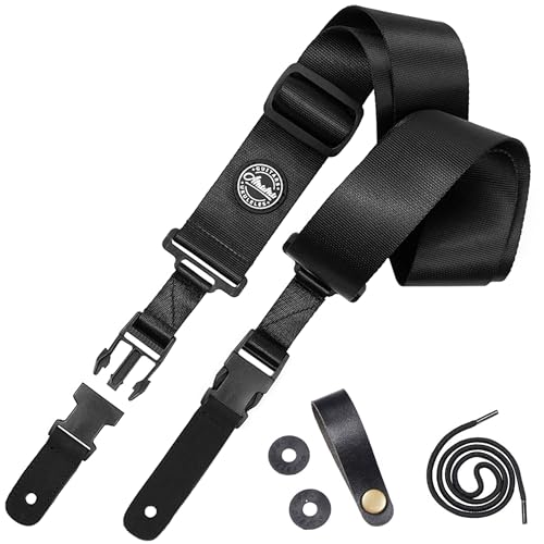 Amumu Snapclock Guitar Strap with Clip Black Nylon for Acoustic Guitar Electric Guitar and Bass Guitar include Strap Blocks & Headstock Strap Tie - 2" Wide