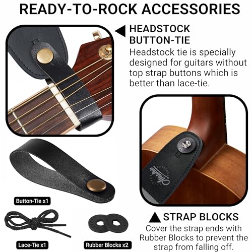 Amumu Snapclock Guitar Strap with Clip Black Nylon for Acoustic Guitar Electric Guitar and Bass Guitar include Strap Blocks & Headstock Strap Tie - 2" Wide