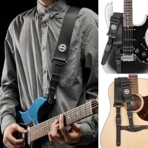 Amumu Snapclock Guitar Strap with Clip Black Nylon for Acoustic Guitar Electric Guitar and Bass Guitar include Strap Blocks & Headstock Strap Tie - 2" Wide