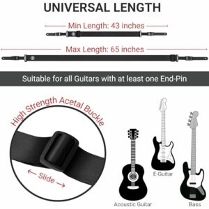 Amumu Snapclock Guitar Strap with Clip Black Nylon for Acoustic Guitar Electric Guitar and Bass Guitar include Strap Blocks & Headstock Strap Tie - 2" Wide