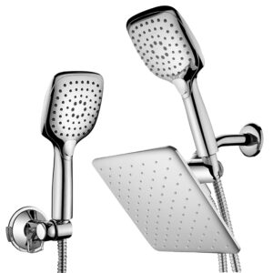 hotelspa 10.5-in rain shower head/handheld combo. convenient push-button flow control button for easy one-handed operation. switch flow settings with the same hand! low-reach bracket included