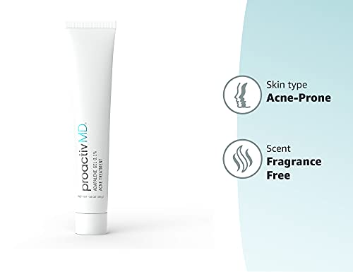 ProactivMD Adapalene Gel Acne Treatment - Prescription Strength Retinoids for Face and Body Acne, .1% Solution, 1.6 Oz, Unscented