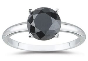 houston diamond district 2 carat 14k white gold round black diamond solitaire ring (aaa quality) - size 6.5