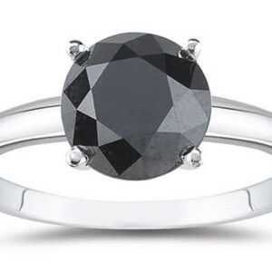 Houston Diamond District 2 Carat 14K White Gold Round Black Diamond Solitaire Ring (AAA Quality) - Size 6.5