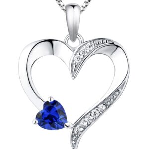 YL Heart Necklace 925 Sterling Silver Love Heart Pendant with 5MMx5MM Heart Blue Sapphire Jewelry for Women Girlfriend