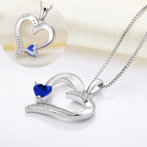 YL Heart Necklace 925 Sterling Silver Love Heart Pendant with 5MMx5MM Heart Blue Sapphire Jewelry for Women Girlfriend