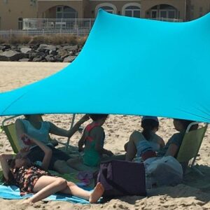 eZthings® UV Light Sun shade Protection Beach Shelters - Lightweight Tent Canopy with Sandbag Anchors (Light Blue, 7.5 x 7.5 ft - 6 ft Tall)