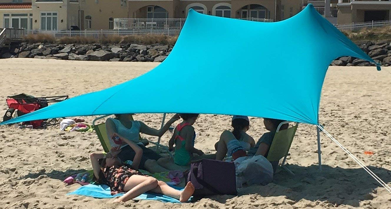 eZthings® UV Light Sun shade Protection Beach Shelters - Lightweight Tent Canopy with Sandbag Anchors (Light Blue, 7.5 x 7.5 ft - 6 ft Tall)