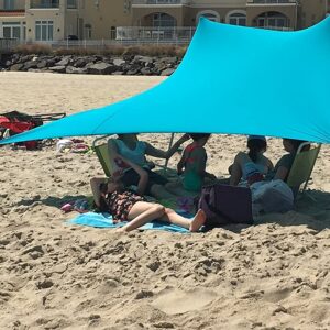 eZthings® UV Light Sun shade Protection Beach Shelters - Lightweight Tent Canopy with Sandbag Anchors (Light Blue, 7.5 x 7.5 ft - 6 ft Tall)