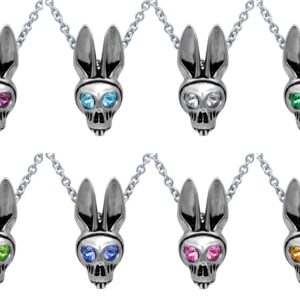 Bunny Skull Birthstone Necklace With Swarovski Crystal 19" plus 2" extender (07-July – Red)