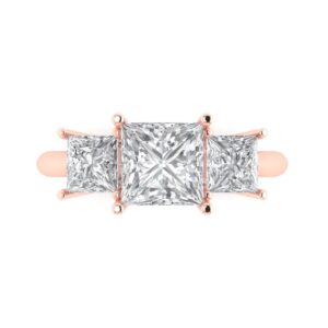 2.62 ct princess cut clear simulated diamond 14k rose gold solitaire with accents 3 stone engagement promise ring sz 5.75