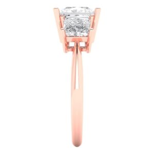 2.62 Ct Princess Cut Clear Simulated Diamond 14K Rose Gold Solitaire with Accents 3 Stone Engagement Promise Ring Sz 5.75