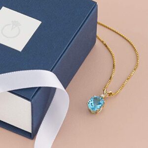 PEORA 14K Yellow Gold 3 Carats Swiss Blue Topaz with Diamond Pendant, Genuine Gemstone Birthstone, AAA Grade Oval Shape 10x8mm, Elegant Solitaire Design