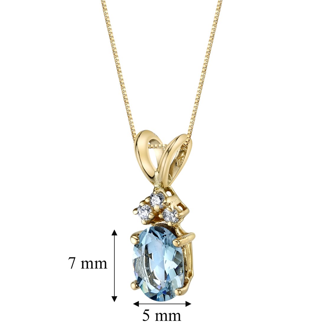 PEORA Solid 14K Yellow Gold Aquamarine and Diamonds Pendant for Women, Genuine Gemstone Birthstone Solitaire, Oval Shape, 7x5mm