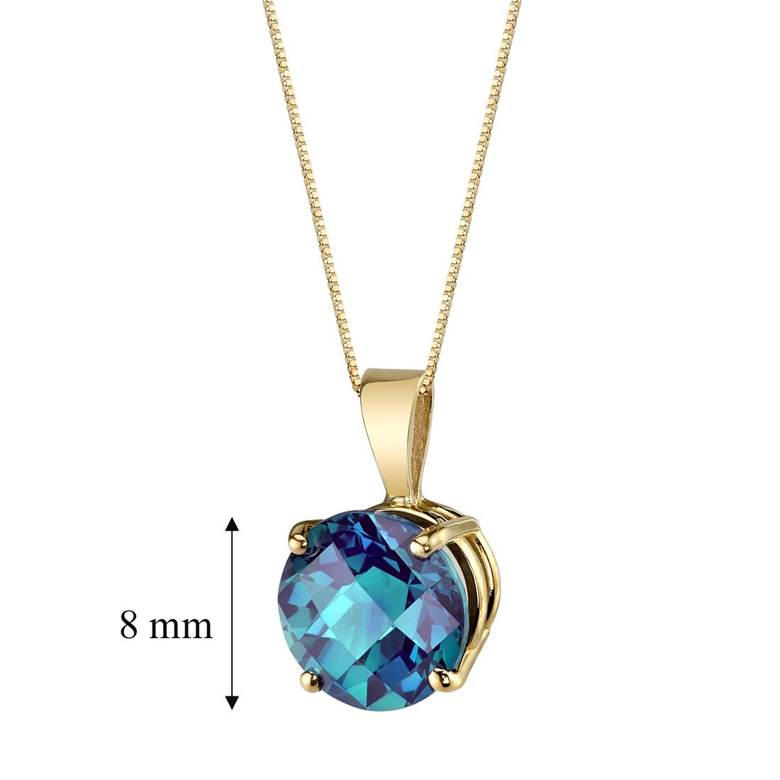 PEORA 14K Yellow Gold Created Alexandrite Pendant for Women, Color-Changing 2.35 Carats Round Shape 8mm