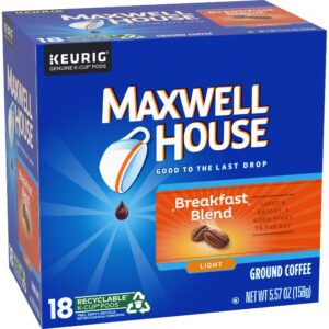 Maxwell House Breakfast Blend Coffee, K-CUP Pods, 72 count (4 Packs of 18)