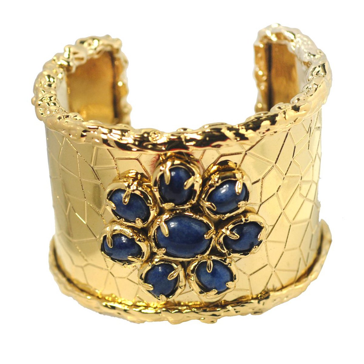 De Buman 14K Gold Plated Cuff Bracelet (Dumortierite)