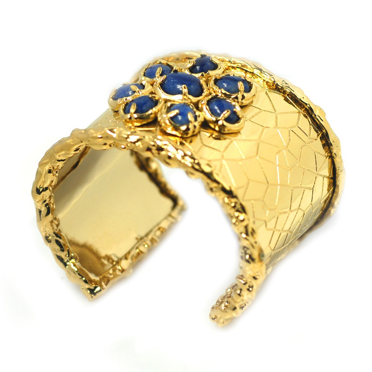 De Buman 14K Gold Plated Cuff Bracelet (Dumortierite)