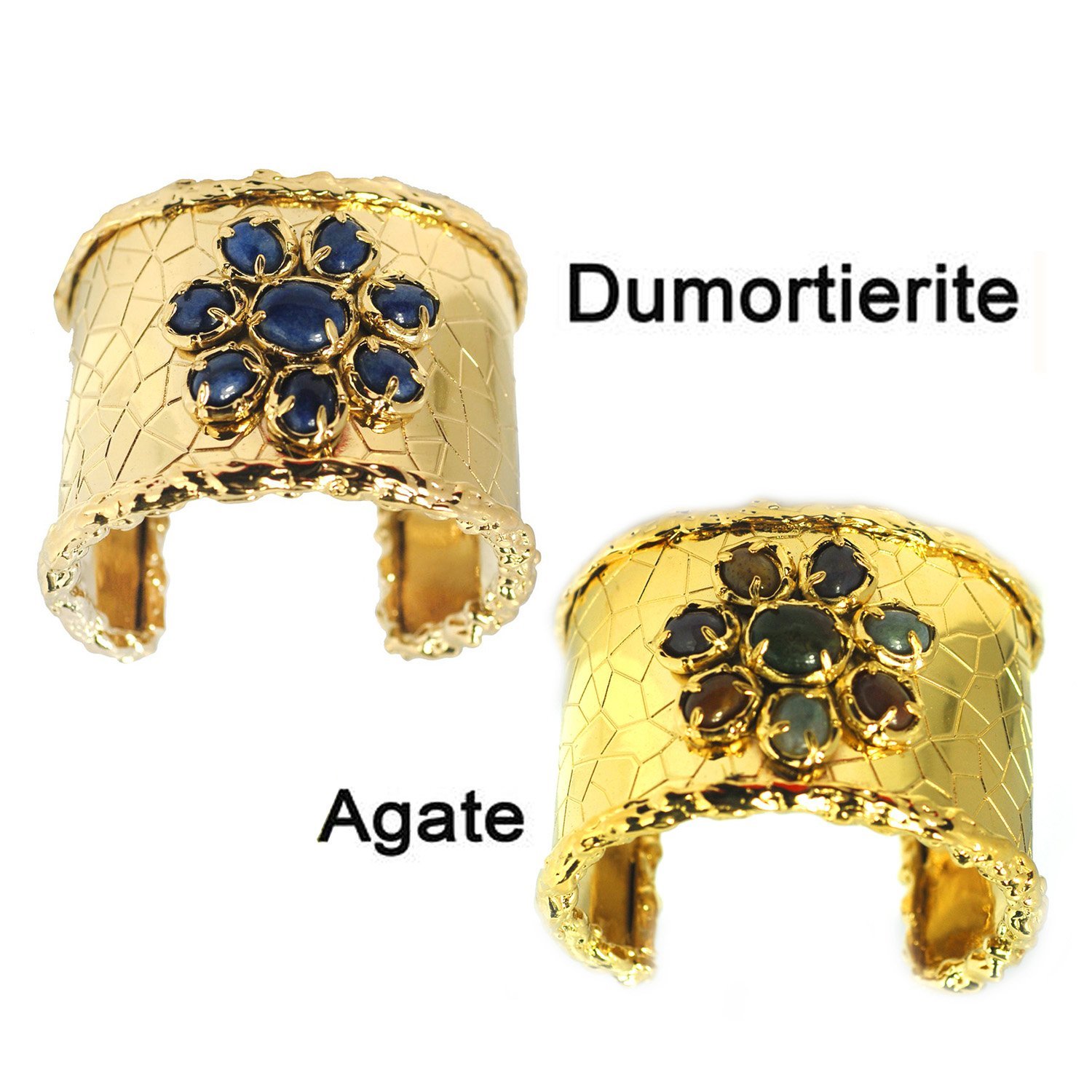 De Buman 14K Gold Plated Cuff Bracelet (Dumortierite)